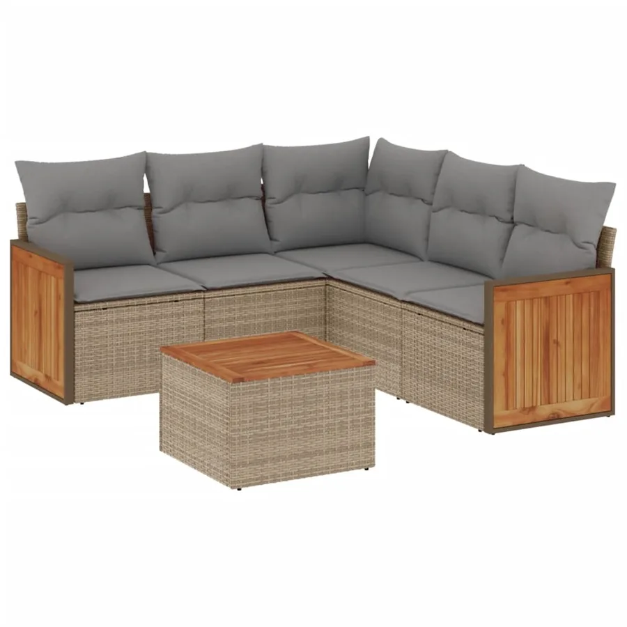 Salon de jardin avec coussins 6 pcs beige résine tressée - 2