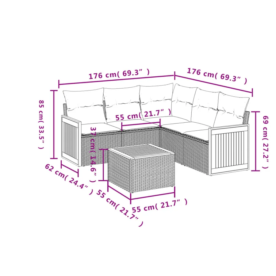 Salon de jardin avec coussins 6 pcs beige résine tressée - 8