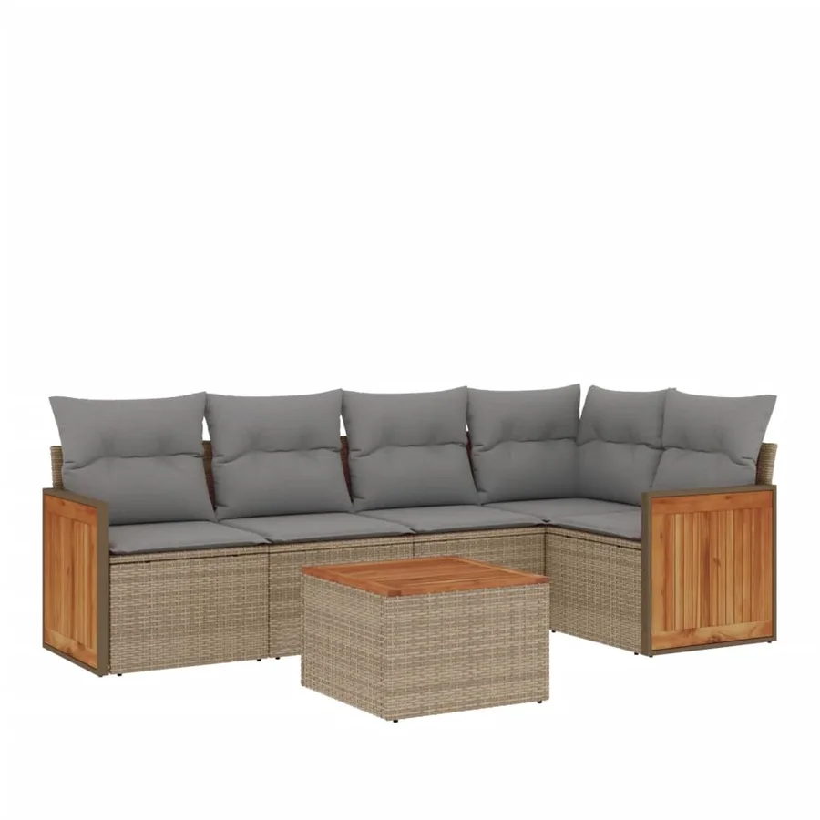Salon de jardin avec coussins 6 pcs beige résine tressée - 2