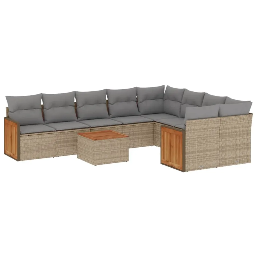 Salon de jardin avec coussins 10 pcs beige résine tressée - 2