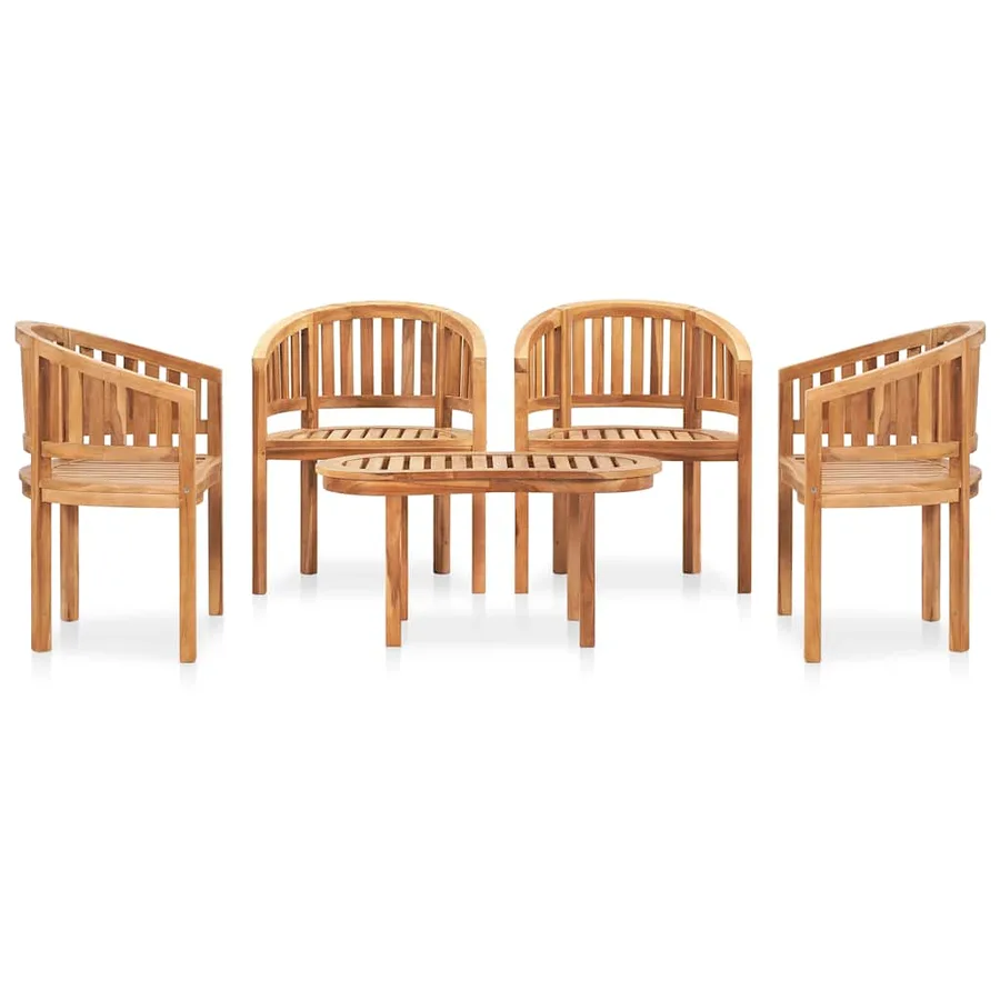 Salon de jardin 5 pcs en forme de banane Bois de teck solide - 2