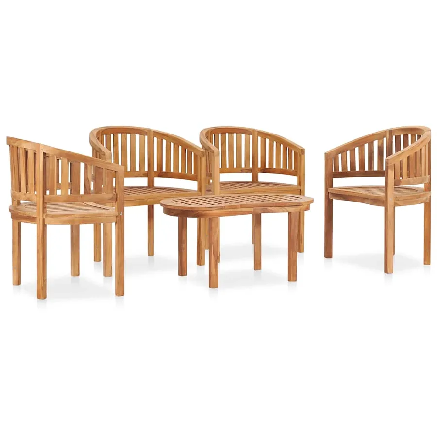 Salon de jardin 5 pcs en forme de banane Bois de teck solide - 3