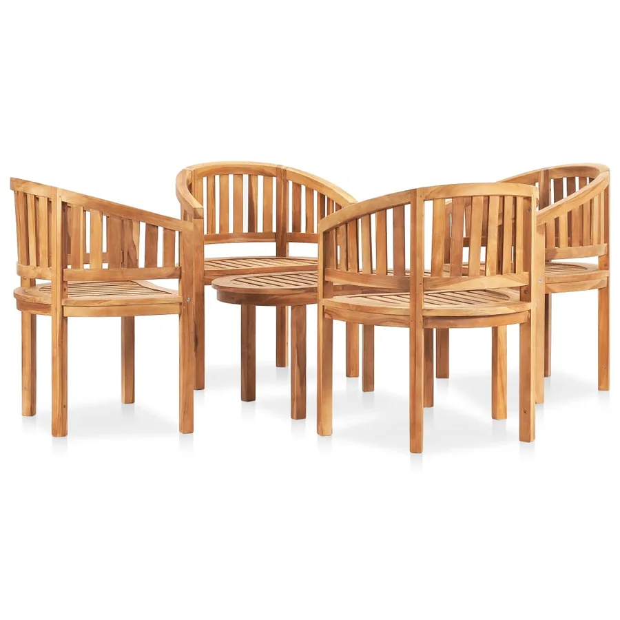 Salon de jardin 5 pcs en forme de banane Bois de teck solide - 4