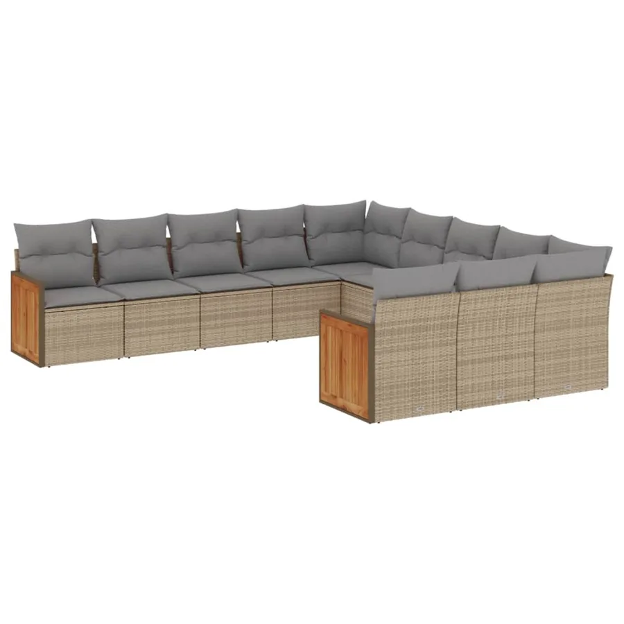 Salon de jardin 11 pcs avec coussins beige résine tressée - 2