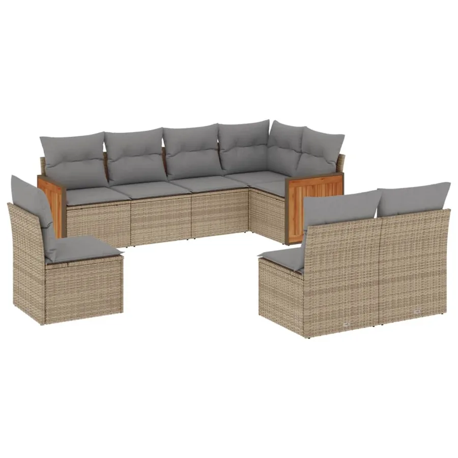 Salon de jardin avec coussins 8 pcs beige résine tressée - 2