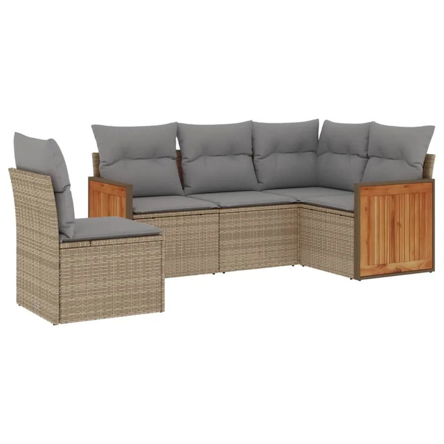 Salon de jardin avec coussins 5 pcs beige résine tressée - 2