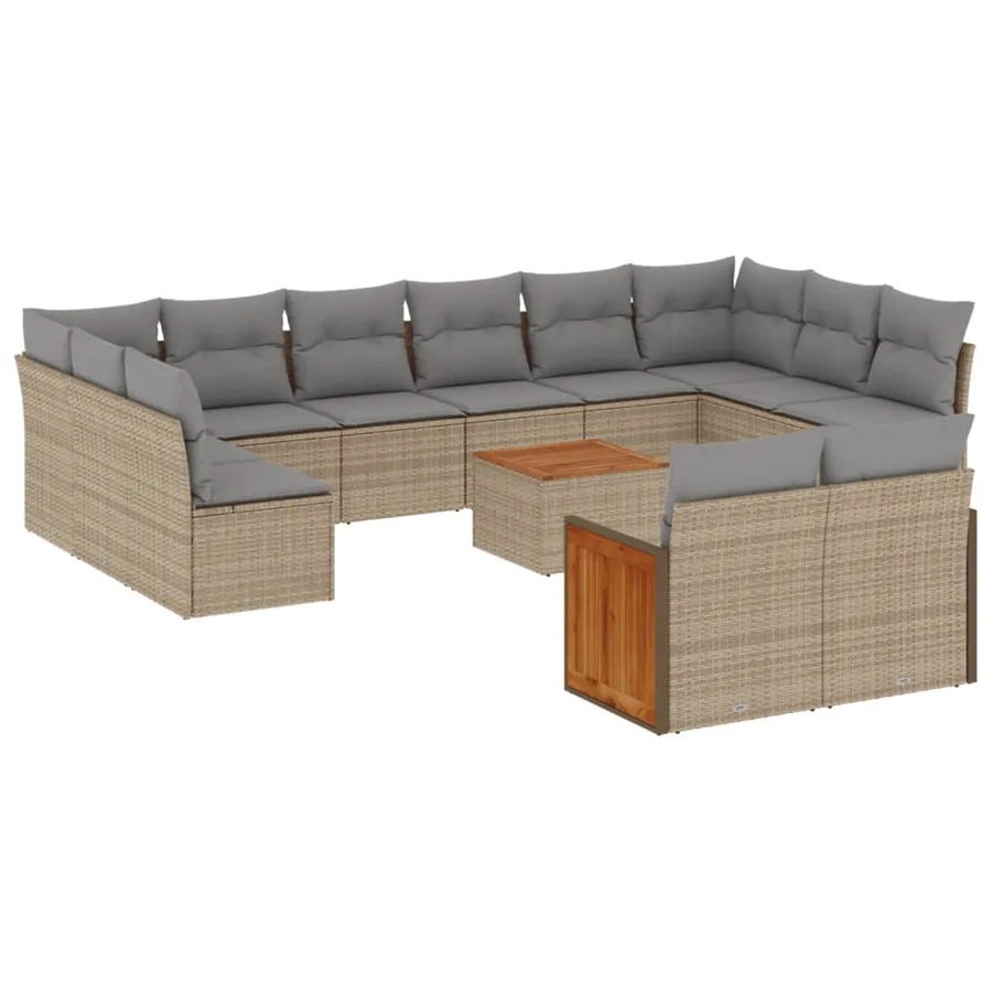 Salon de jardin avec coussins 13 pcs beige résine tressée - 2
