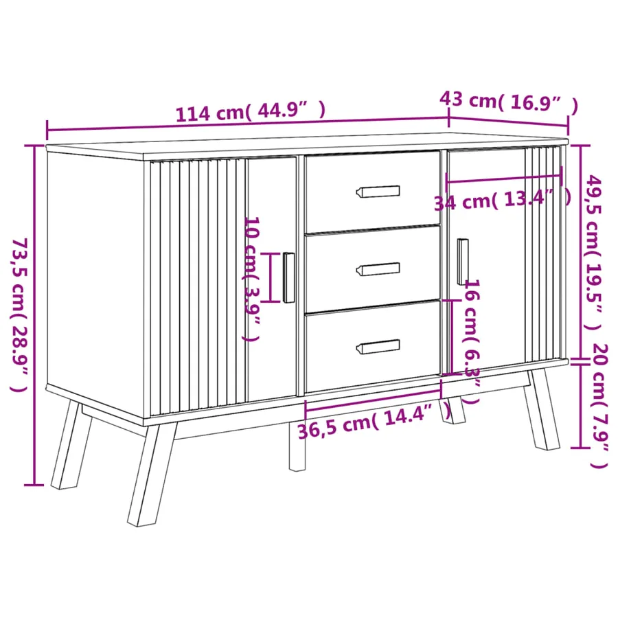 Buffet OLDEN marron 114x43x73,5 cm bois massif de pin - 13
