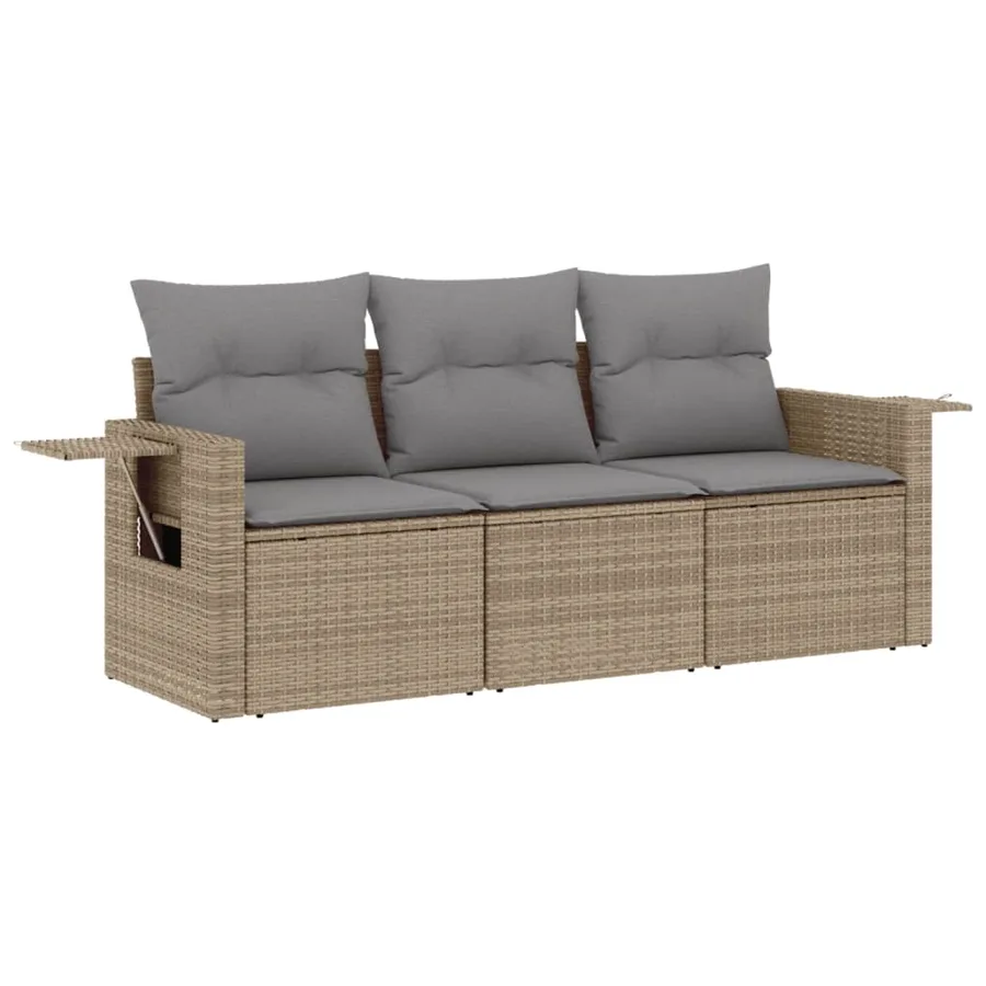 Salon de jardin avec coussins 3 pcs beige résine tressée - 2