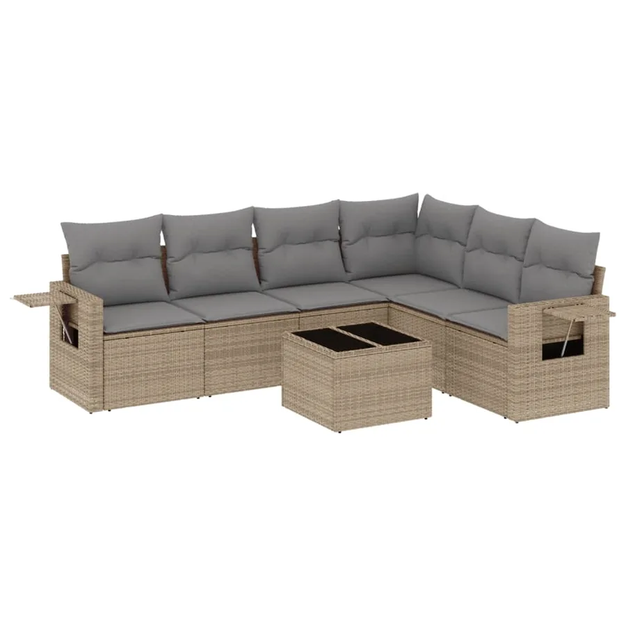 Salon de jardin avec coussins 7 pcs beige résine tressée - 2