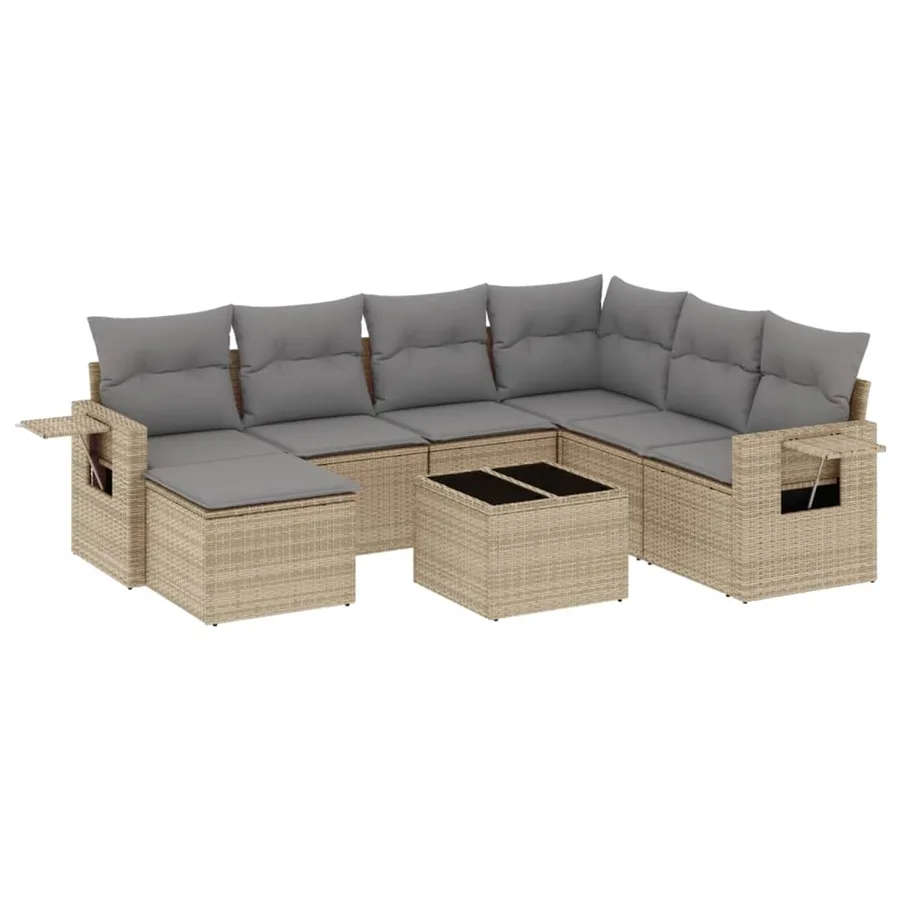 Salon de jardin avec coussins 8 pcs beige résine tressée - 2