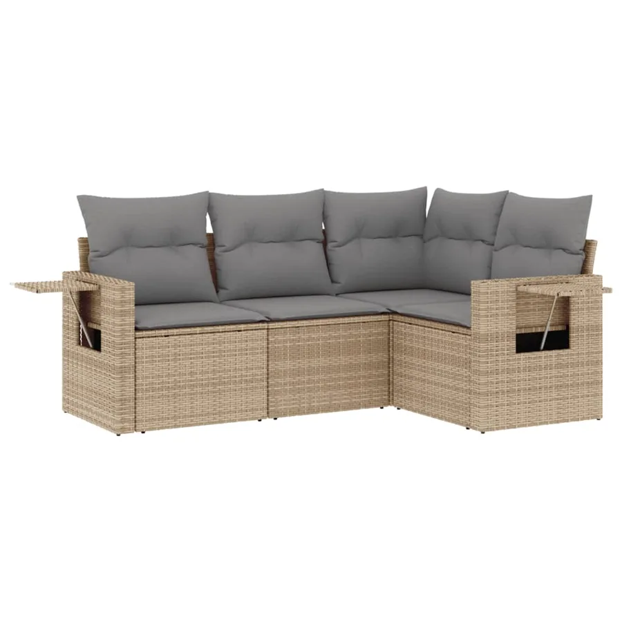 Salon de jardin avec coussins 4 pcs beige résine tressée - 2