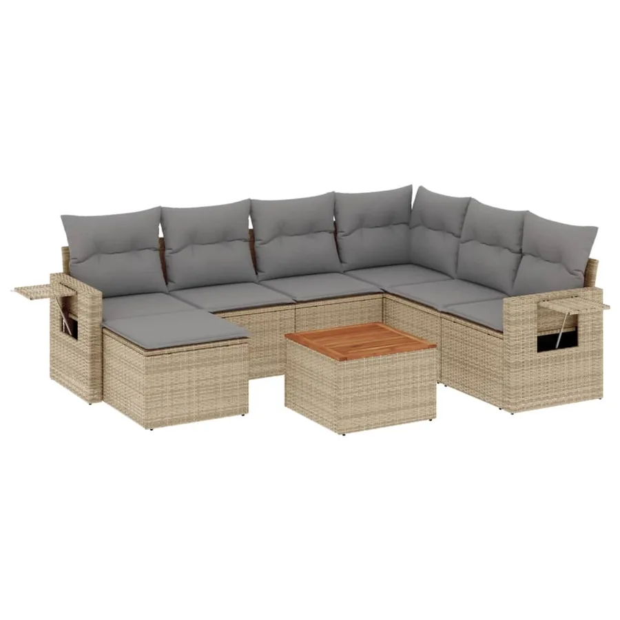 Salon de jardin avec coussins 8 pcs beige résine tressée - 2