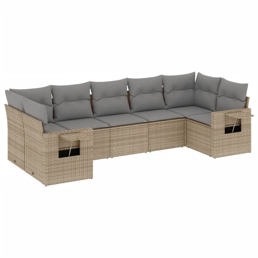 Salon de jardin avec coussins 7 pcs beige résine tressée - 2