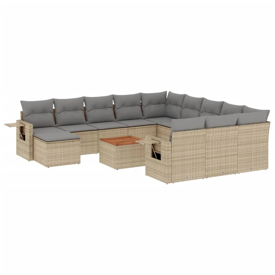 Salon de jardin avec coussins 13 pcs beige résine tressée - 2