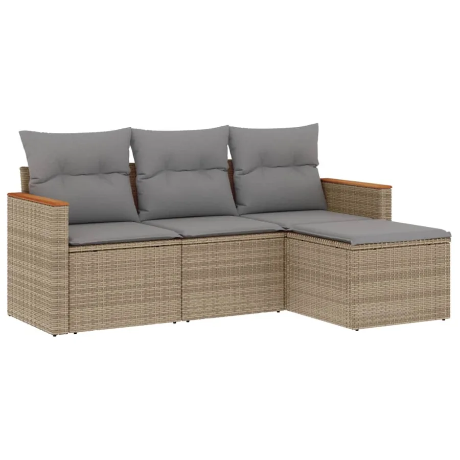 Salon de jardin avec coussins 4 pcs beige résine tressée - 2