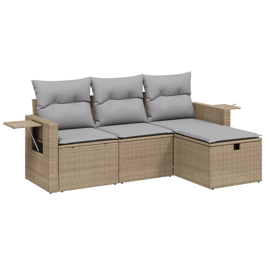 Salon de jardin avec coussins 4pcs mélange beige résine tressée - 2