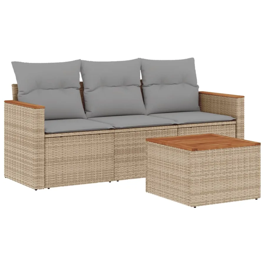 Salon de jardin avec coussins 4 pcs beige résine tressée - 2