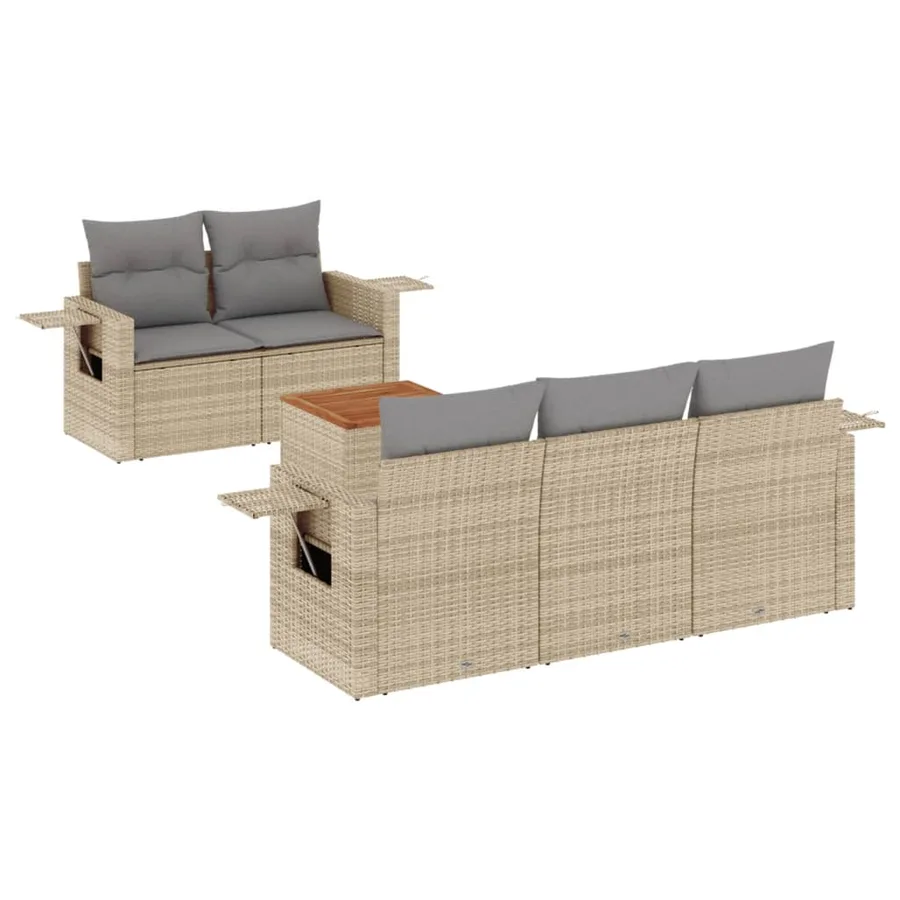 Salon de jardin avec coussins 6pcs mélange beige résine tressée - 2