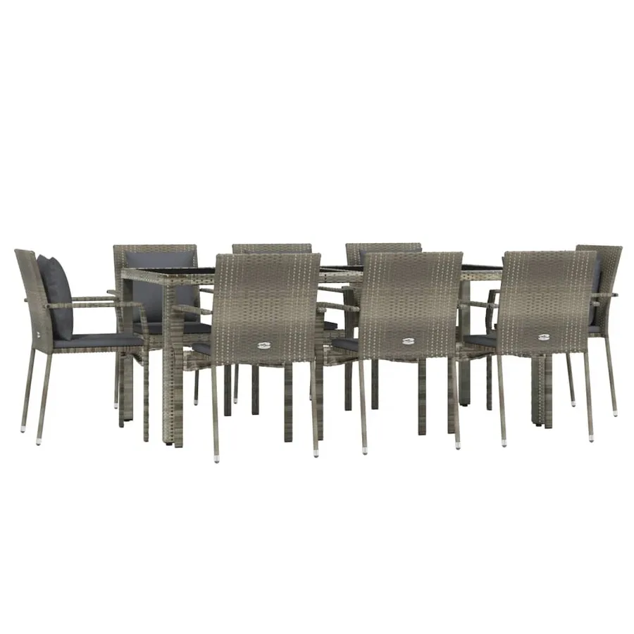 Ensemble à manger de jardin 9 pcs coussins gris résine tressée - 3