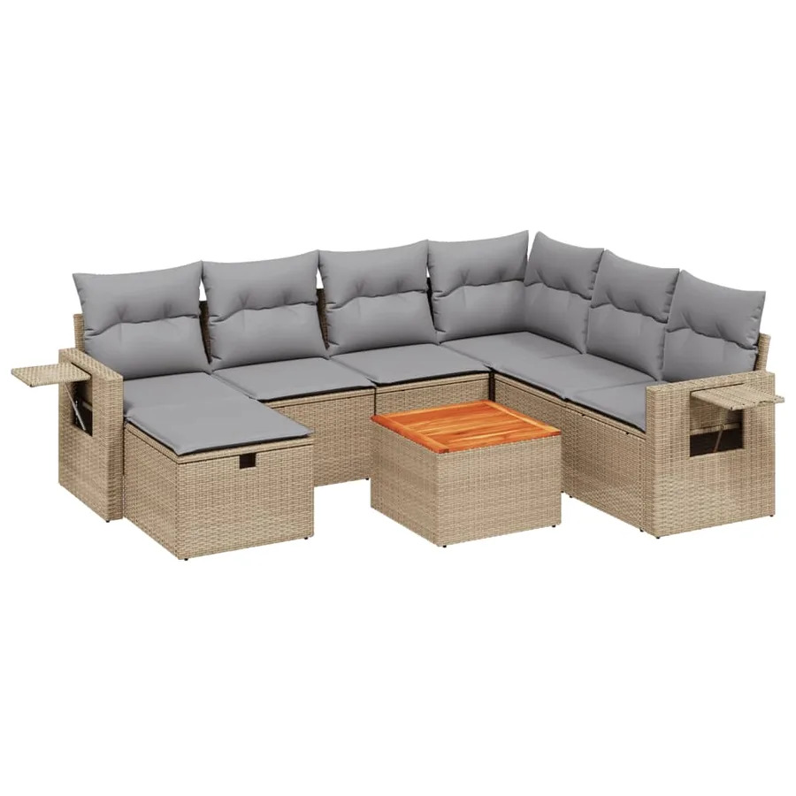 Salon de jardin avec coussins 8pcs mélange beige résine tressée - 2