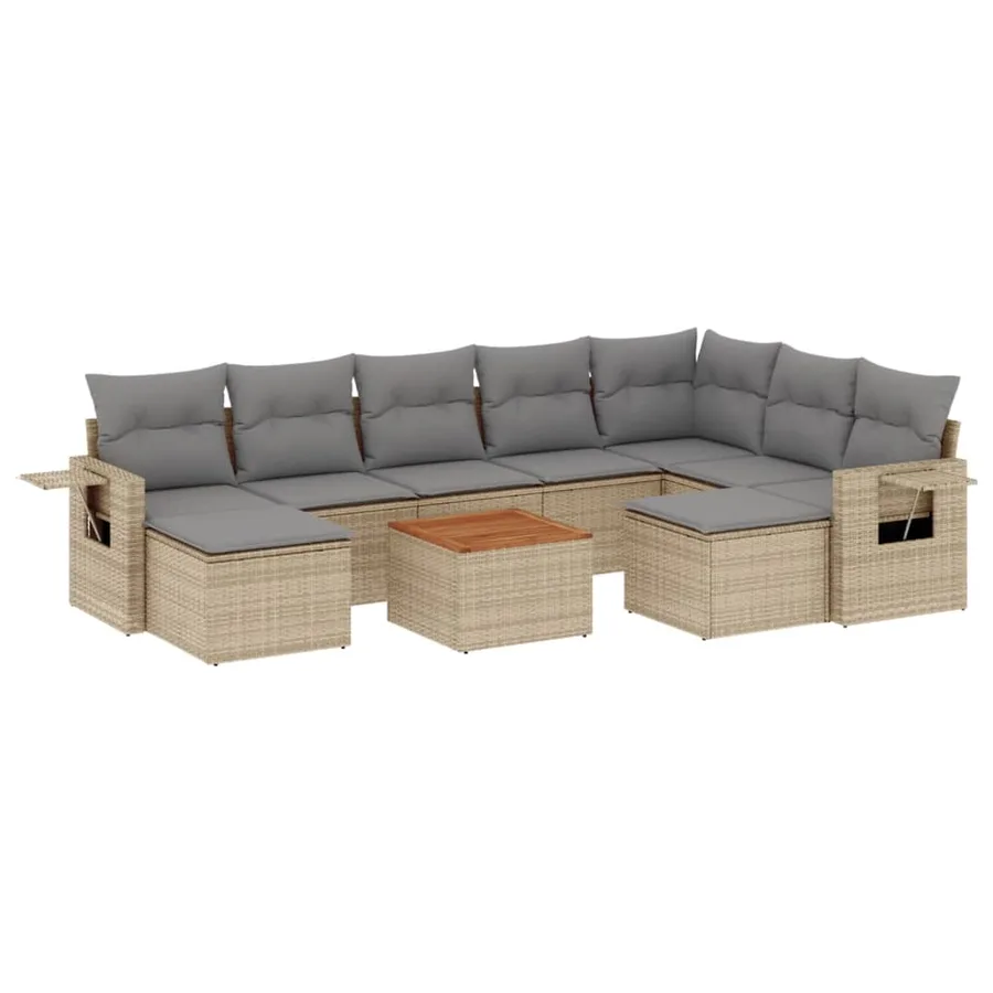 Salon de jardin avec coussins 10 pcs beige résine tressée - 2