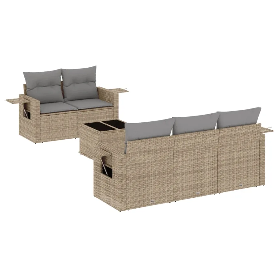 Salon de jardin avec coussins 6 pcs beige résine tressée - 2