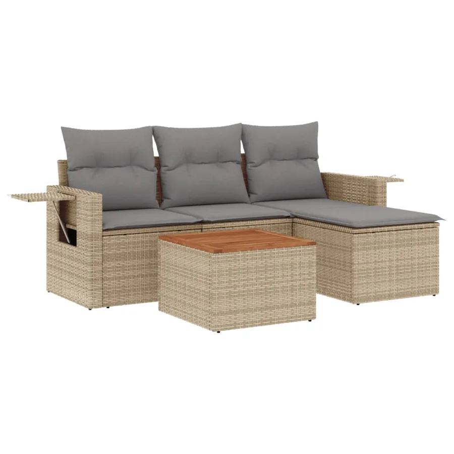 Salon de jardin avec coussins 5 pcs beige résine tressée - 2