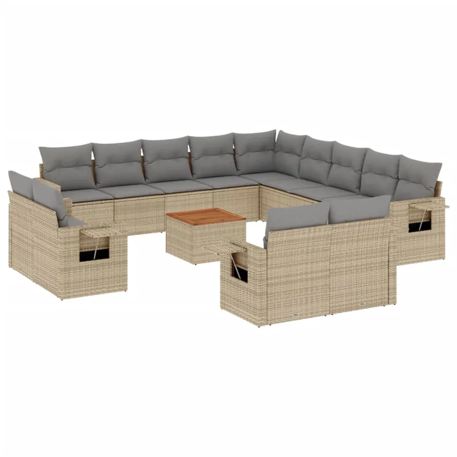 Salon de jardin avec coussins 14 pcs beige résine tressée - 2