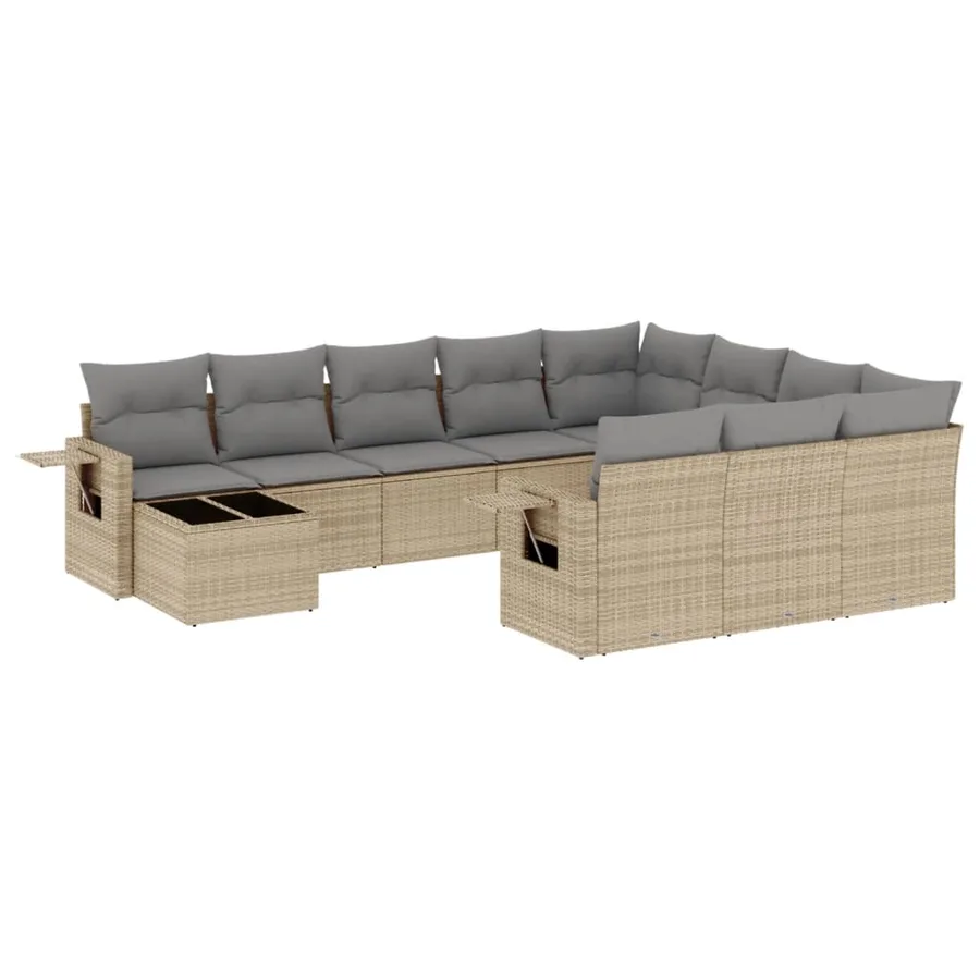 Salon de jardin 11 pcs avec coussins beige résine tressée - 2