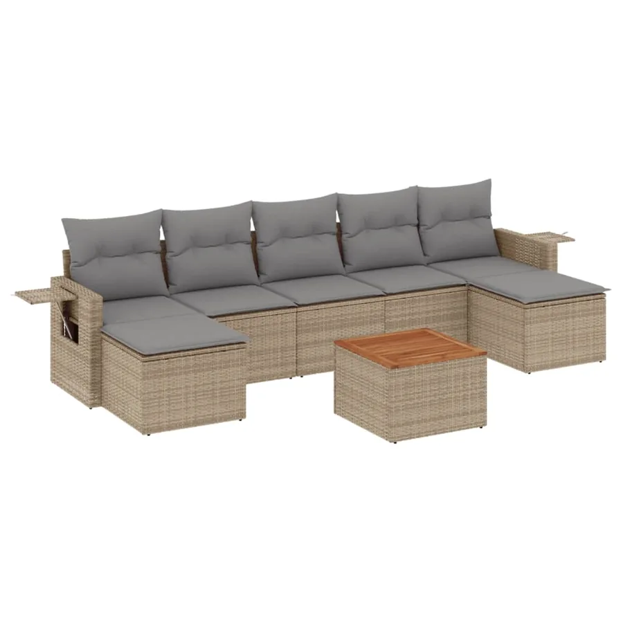 Salon de jardin avec coussins 8 pcs beige résine tressée - 2