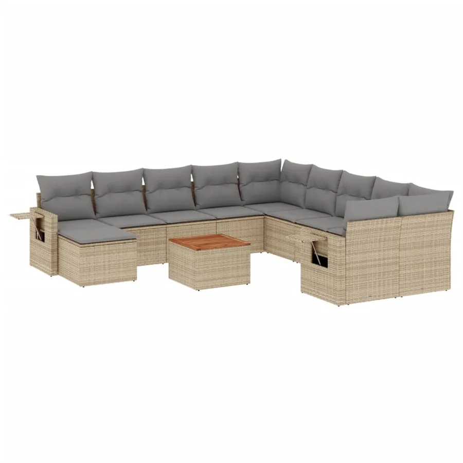 Salon de jardin avec coussins 12 pcs beige résine tressée - 2