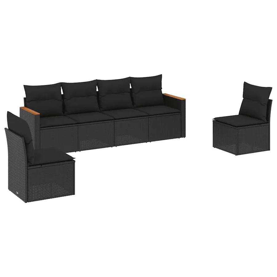 Salon de jardin 6 pcs avec coussins noir résine tressée - 2