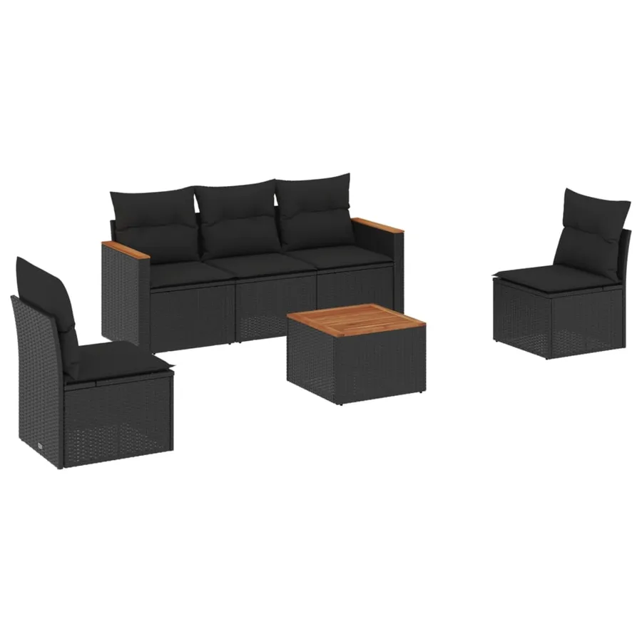 Salon de jardin 6 pcs avec coussins noir résine tressée - 2