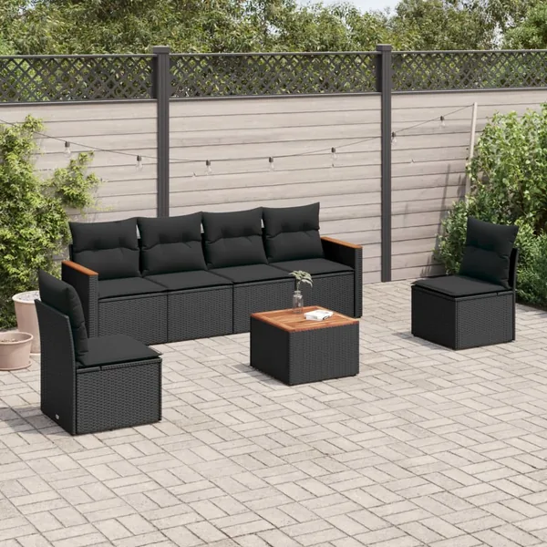 Salon de jardin 7 pcs avec coussins noir résine tressée 55 x 62 x 69 cm - 57,4 kg