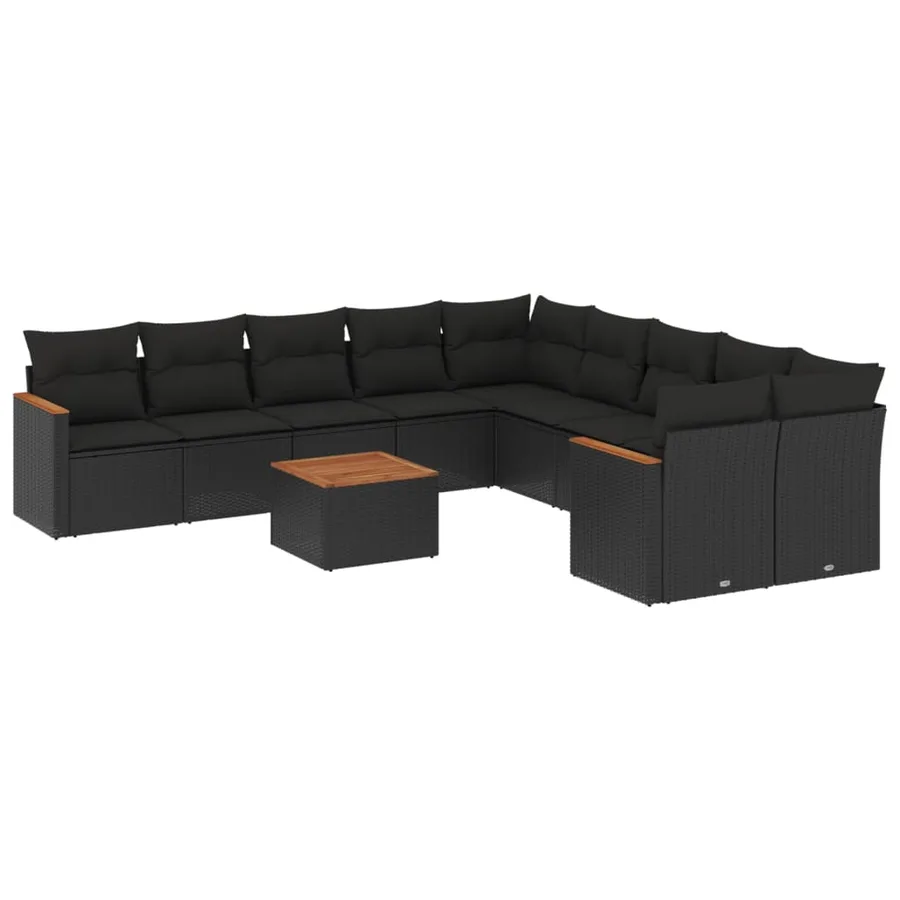 Salon de jardin 11 pcs avec coussins noir résine tressée - 2