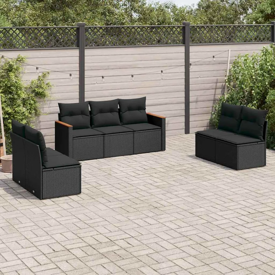 Salon de jardin 7 pcs avec coussins noir résine tressée 55 x 62 x 69 cm - 58,4 kg
