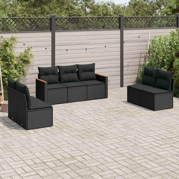 Salon de jardin 7 pcs avec coussins noir résine tressée 55 x 62 x 69 cm - 58,4 kg