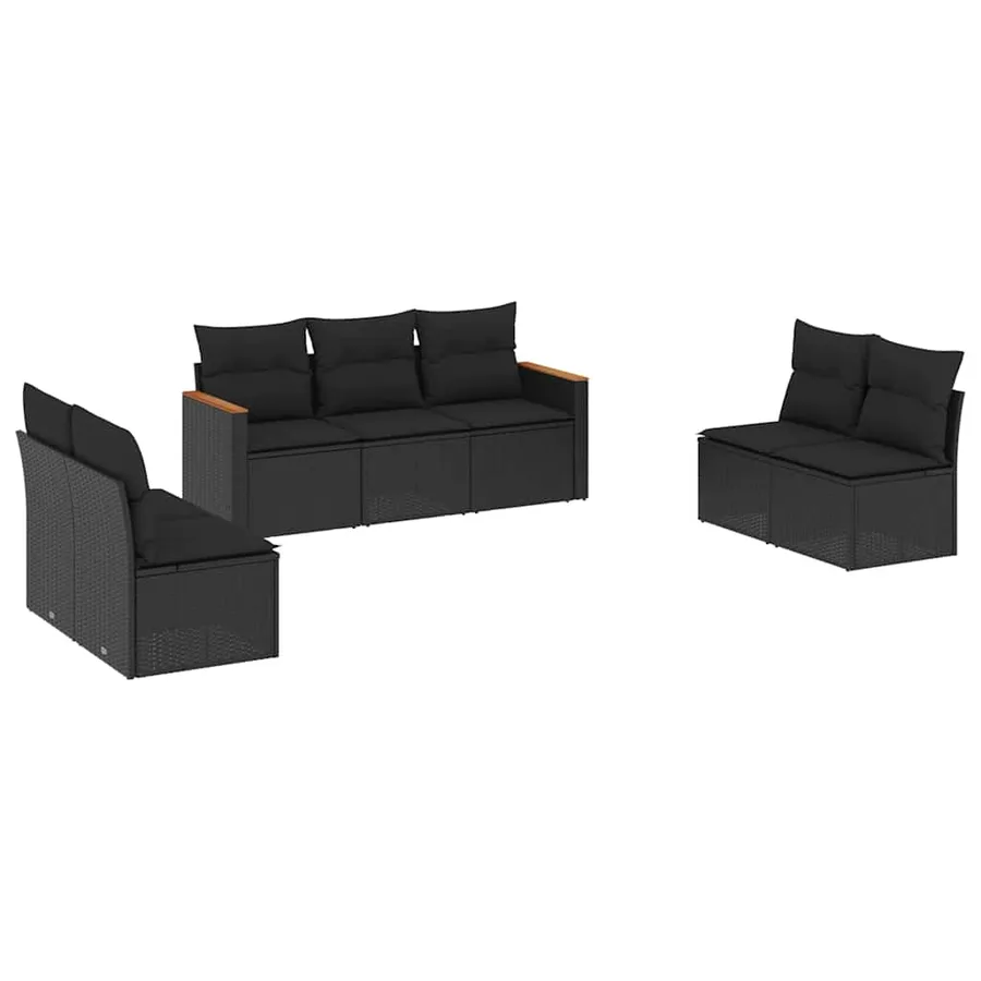 Salon de jardin 7 pcs avec coussins noir résine tressée 55 x 62 x 69 cm - 58,4 kg - 2