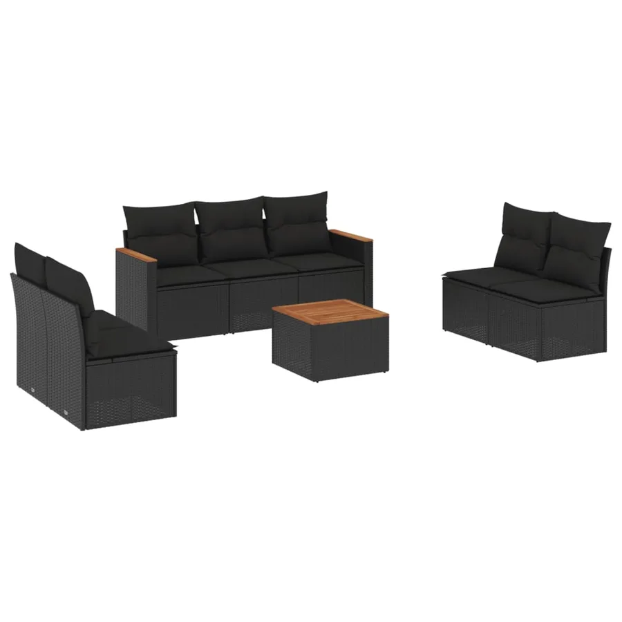Salon de jardin 8 pcs avec coussins noir résine tressée - 2
