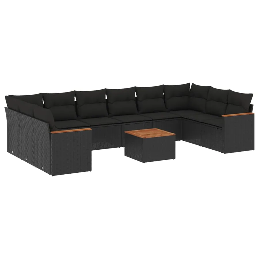 Salon de jardin 11 pcs avec coussins noir résine tressée - 2