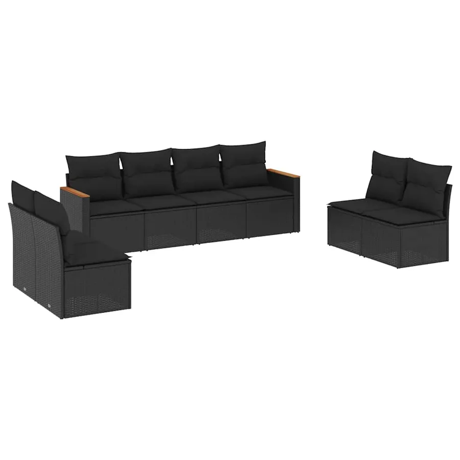 Salon de jardin 8 pcs avec coussins noir résine tressée - 2