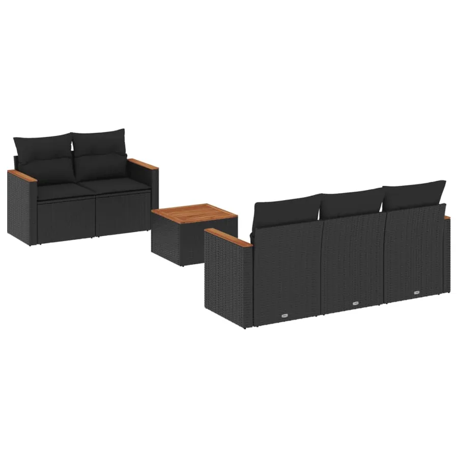 Salon de jardin 6 pcs avec coussins noir résine tressée - 2