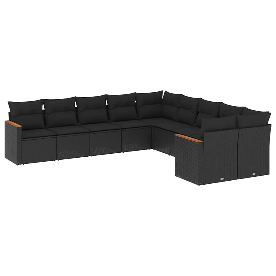 Salon de jardin 10 pcs avec coussins noir résine tressée - 2