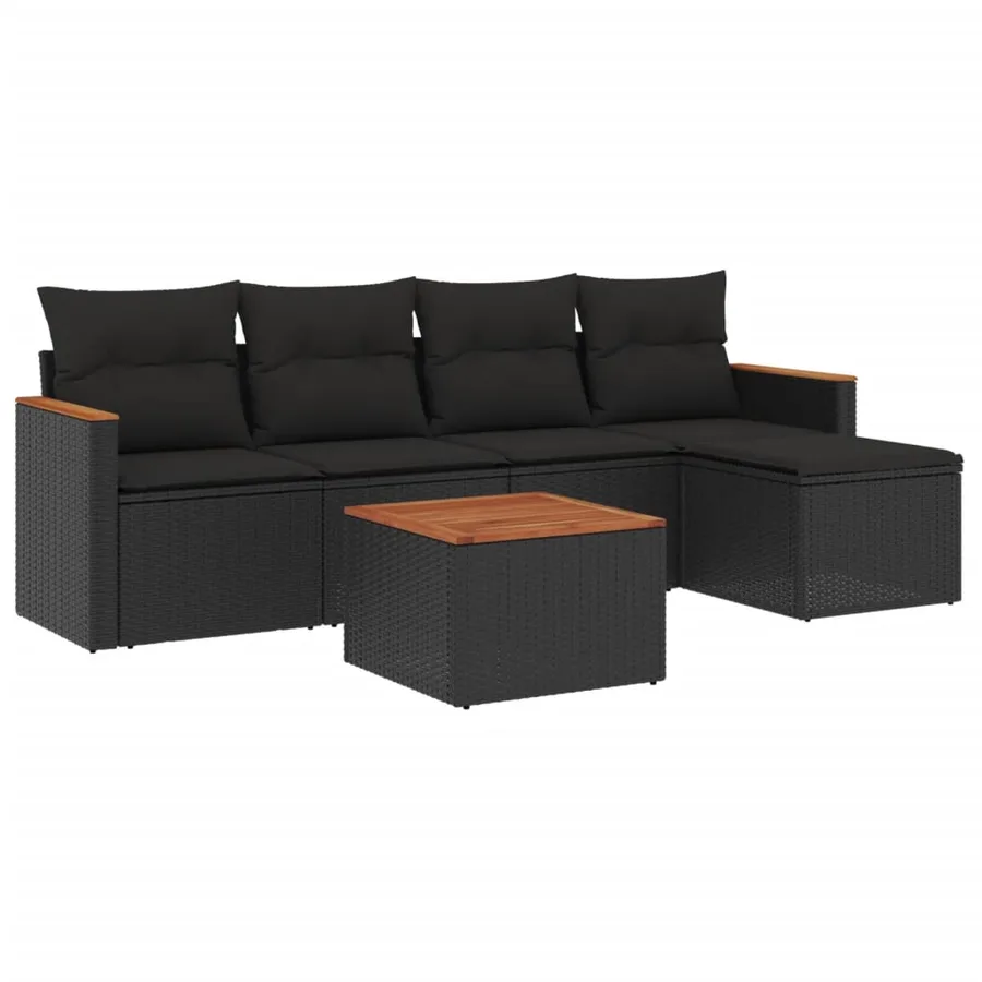 Salon de jardin 6 pcs avec coussins noir résine tressée - 2