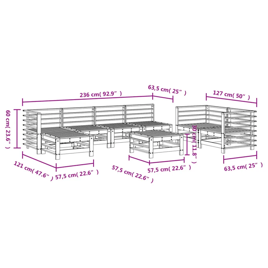 Salon de jardin 8 pcs Bois de pin massif - 7