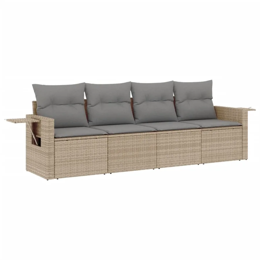 Salon de jardin avec coussins 4 pcs beige résine tressée - 2