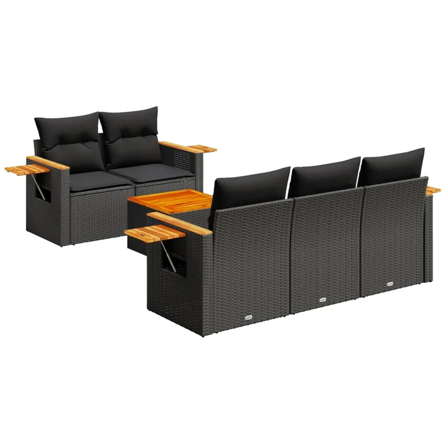 Salon de jardin 6 pcs avec coussins noir résine tressée - 2
