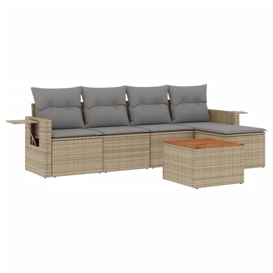 Salon de jardin avec coussins 6pcs mélange beige résine tressée - 2