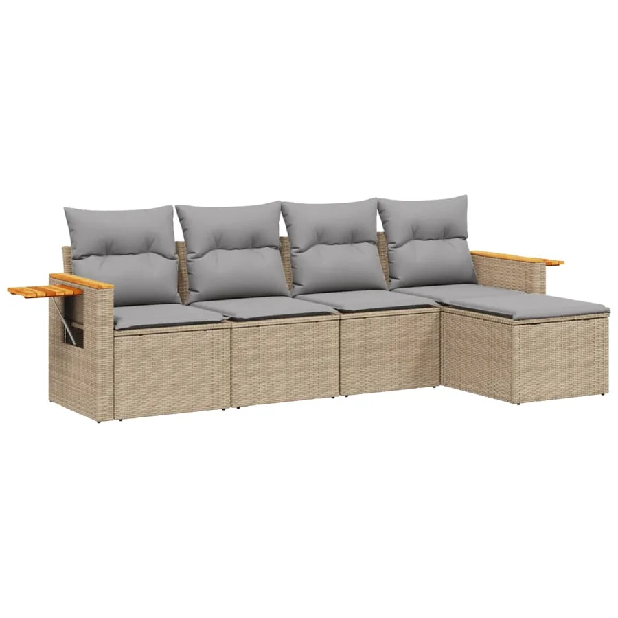 Salon de jardin avec coussins 5 pcs beige résine tressée - 2